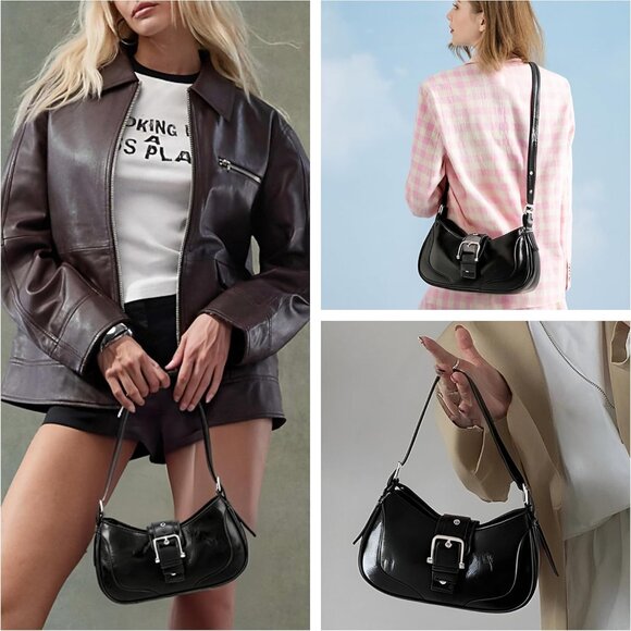 Elegant Vegan Leather Shoulder Bag: Compact & Stylish with Y2K Studded Details - Picture 5 of 9